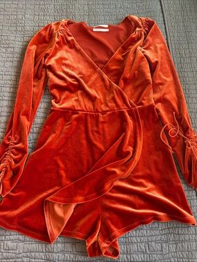 Urban Outfitters Orange Velvet Wrap Romper skort sz Med